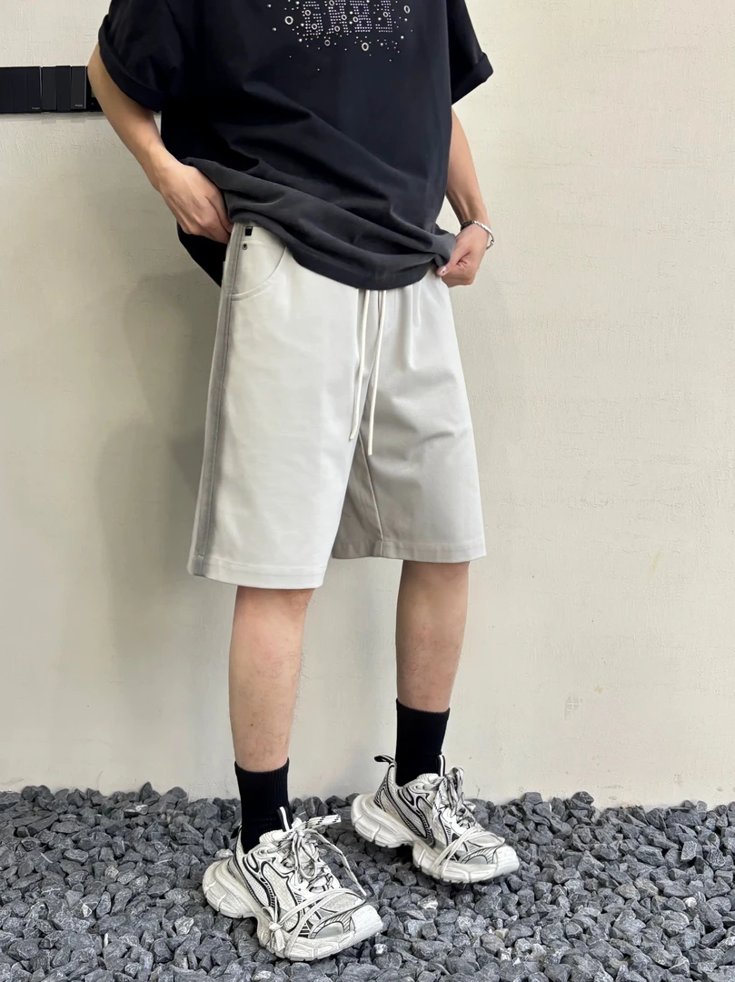 纯色短裤日系裤子夏季朋克风厚款五分裤宽松复古薄款弹力港风百搭