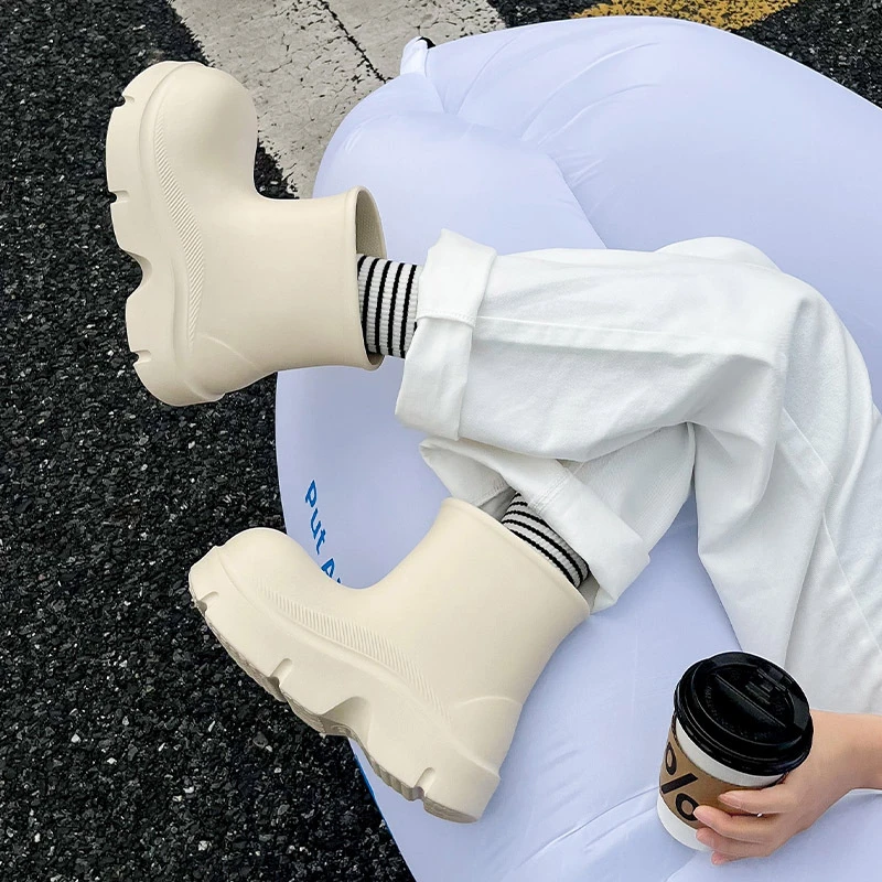 蚂蚁之恋春秋时尚潮流外穿户外溯溪厚底雨靴短筒成人增高雨鞋防水