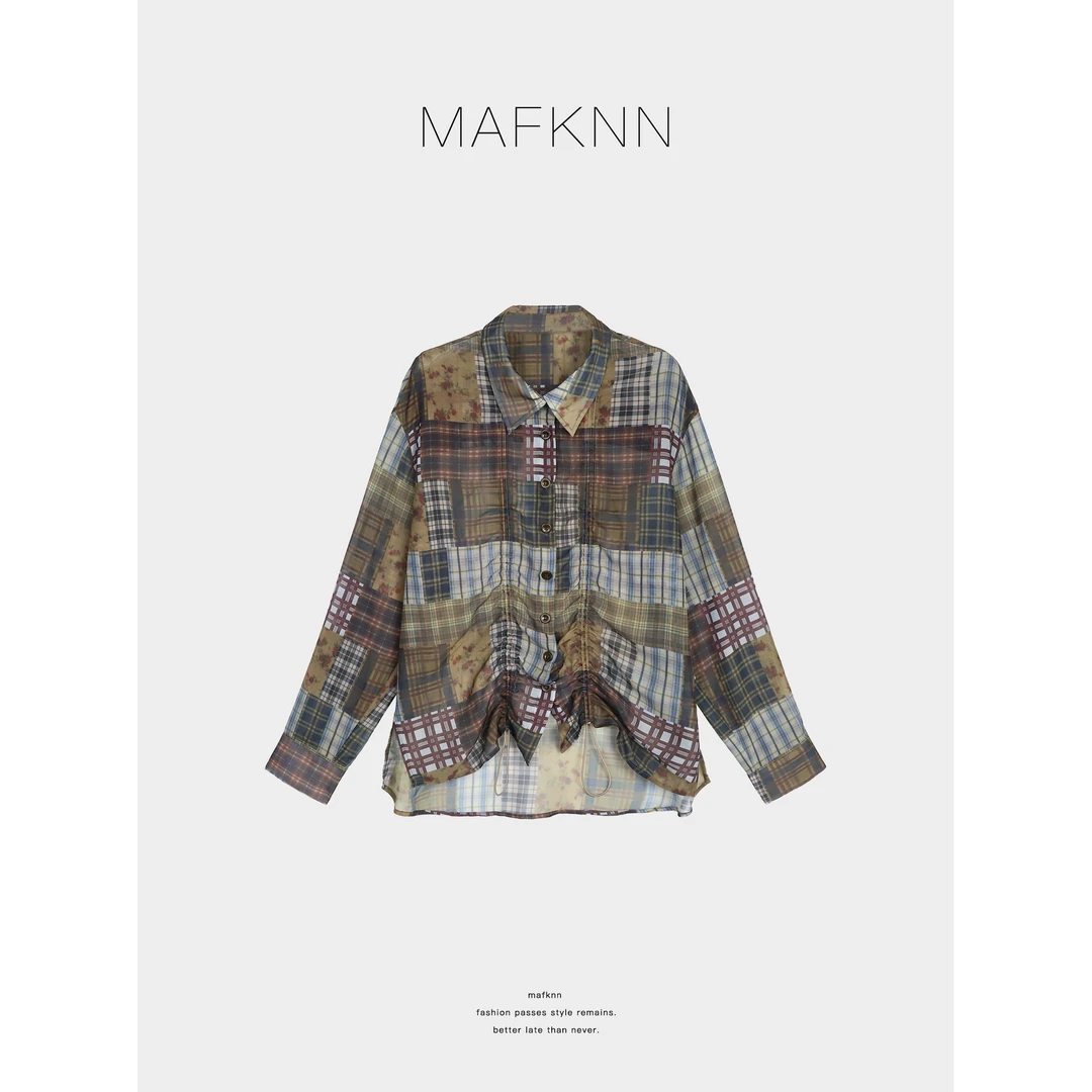 MAFKNN/玛肯时尚休闲简约纯色百搭夏季长袖纽扣衬衫MK12865