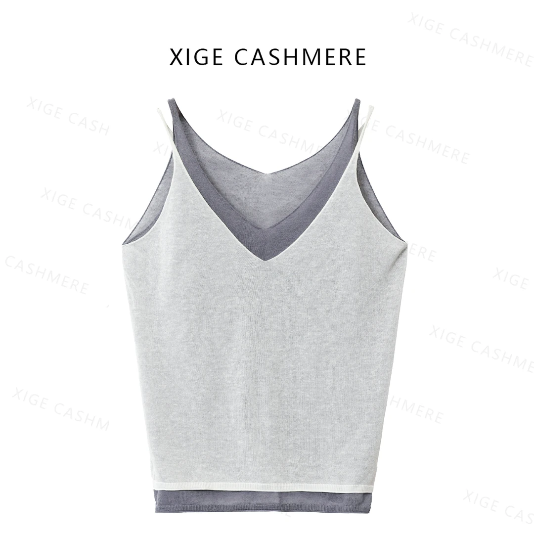 【无二】喜歌 女士V领夏季舒适假两件背心 7860