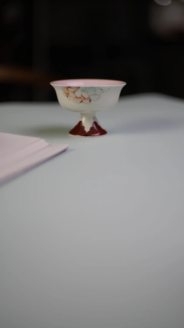 三秋月【女王来了】珐琅彩陶瓷高足杯喝茶手绘家用手工高档茶杯茶具