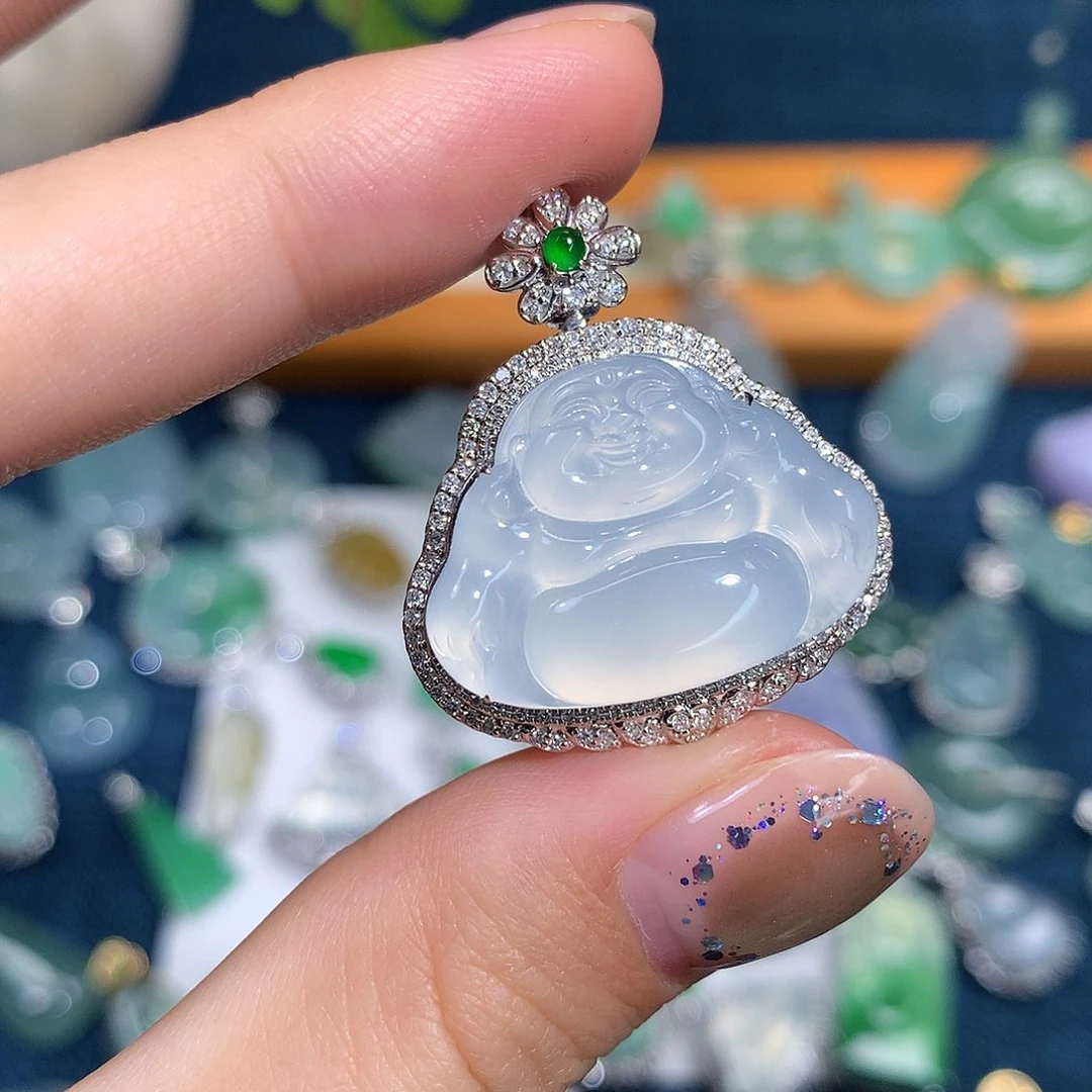 吊坠(不含链)18K金镶嵌翡翠