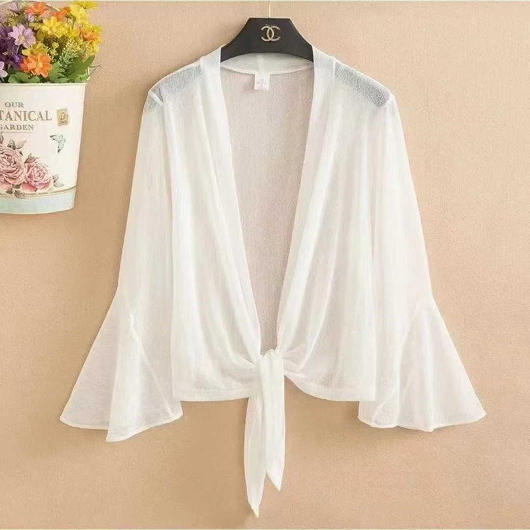 2103#夏季短披肩洋气喇叭袖外搭小开衫镂空薄款外套配连衣裙坎肩