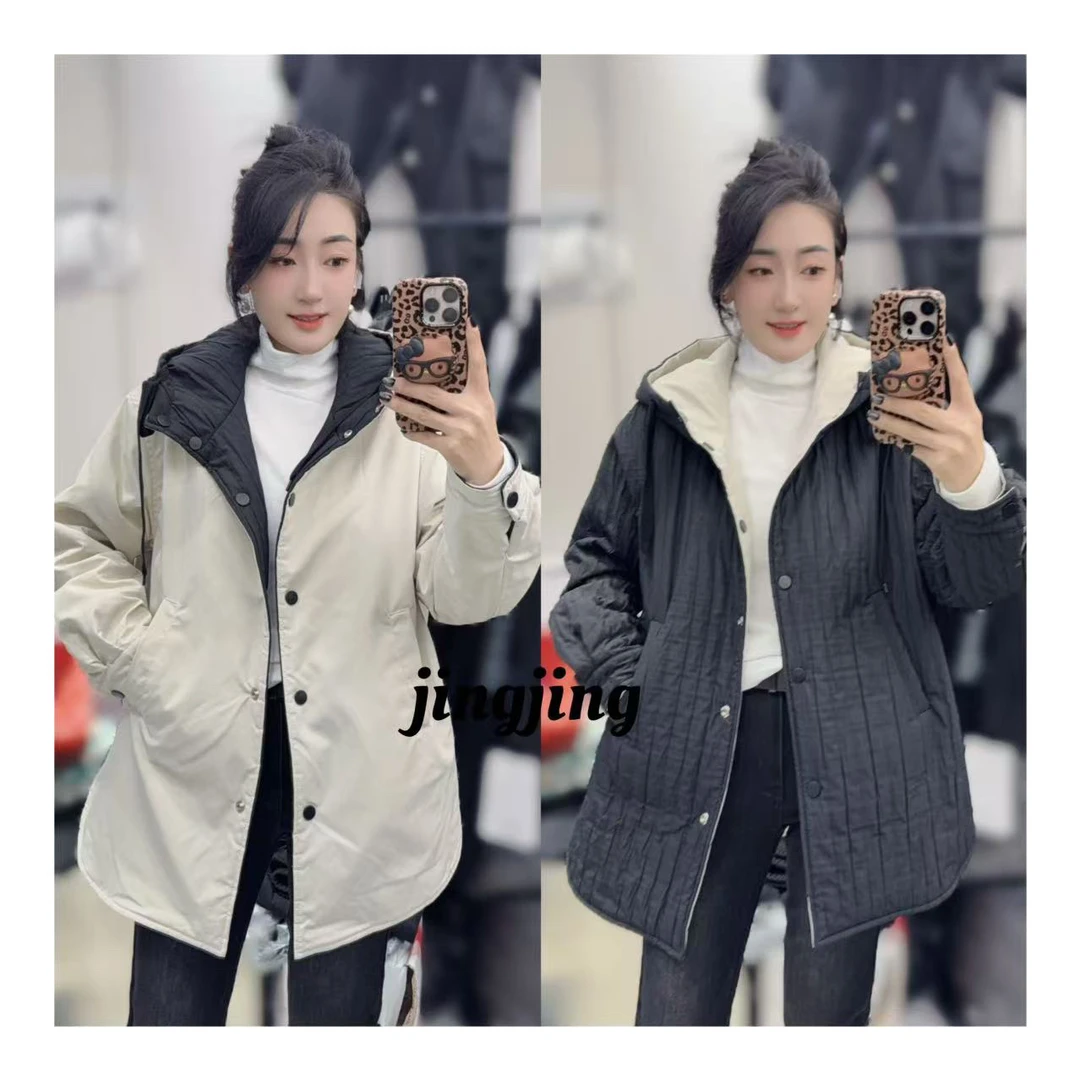 秋冬新款显瘦减龄休闲两面穿连帽棉服(0887)