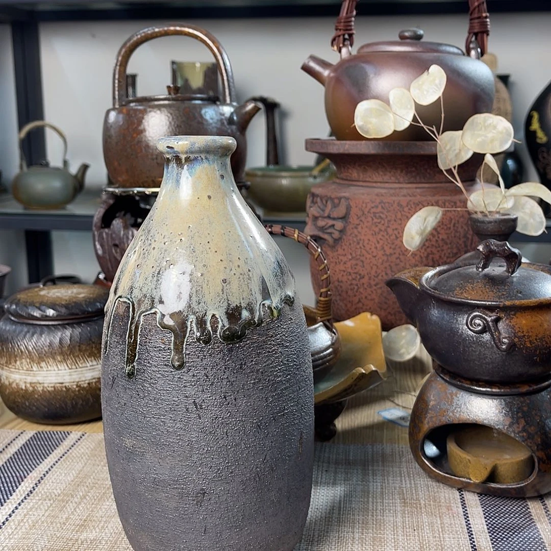 碟紫砂粗陶实用花器