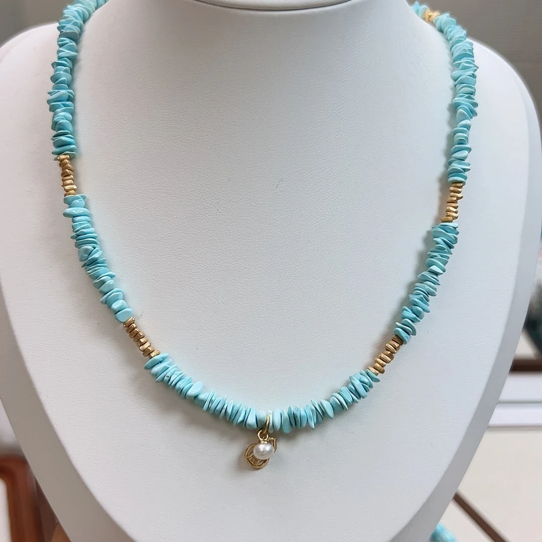 绿松石银S925镶嵌A19碎碎锁骨链