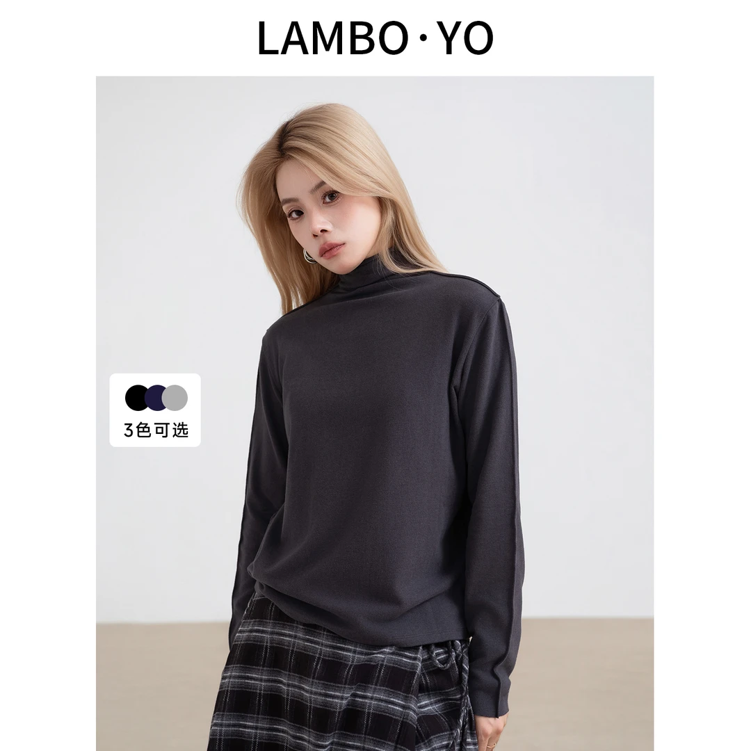 LAMBOYO2025奶油慕斯韩版纯色设计感百搭绒感上衣