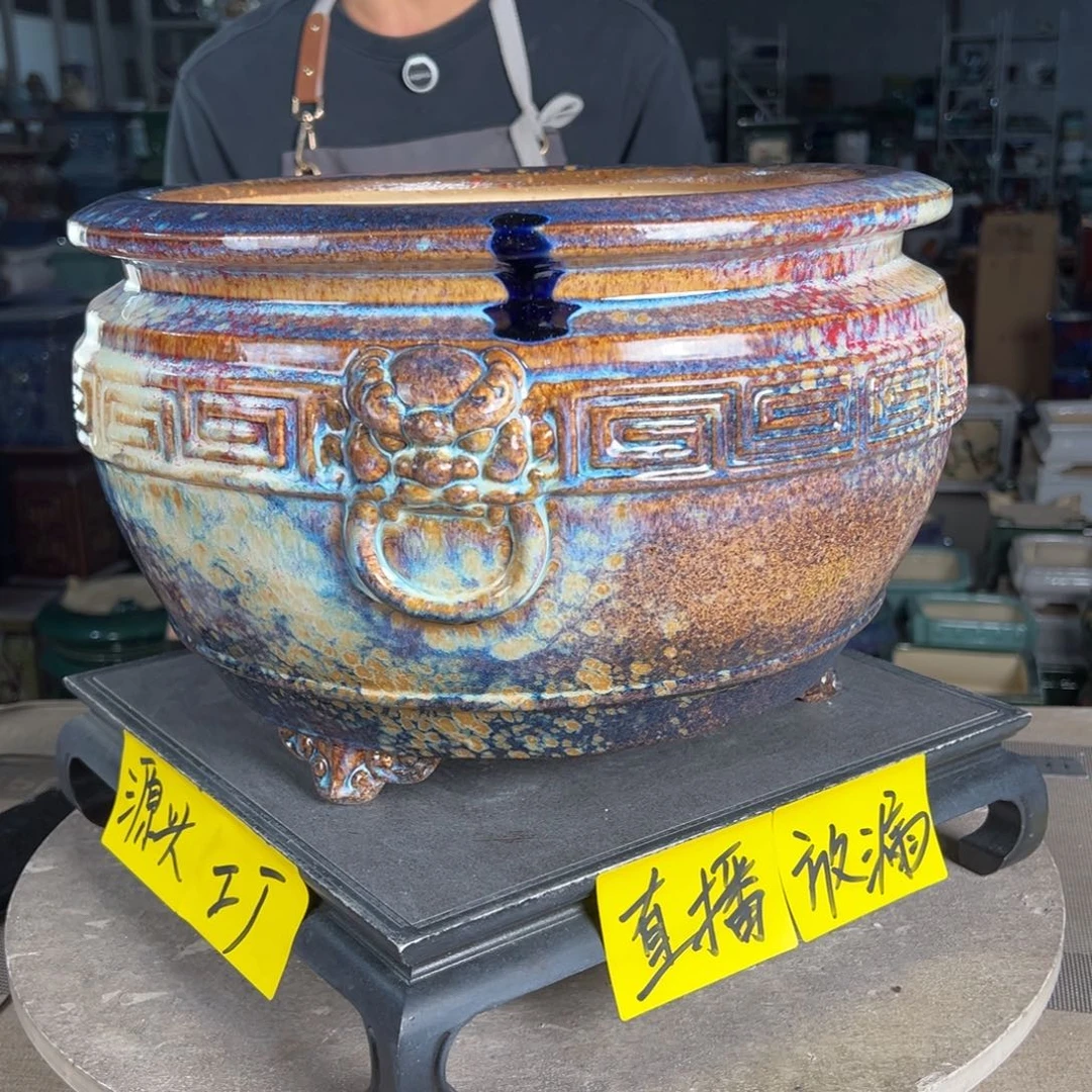 石湾花盆内口27，内深18滴釉磕碰