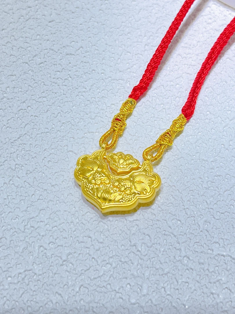尚晶品珠宝足金999平安喜乐锦鲤福锁编绳项链黄金纯金5D工艺真金