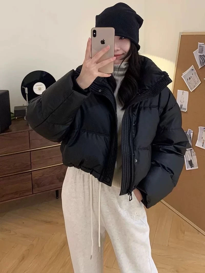 免洗PU蛋白皮短休闲棉服