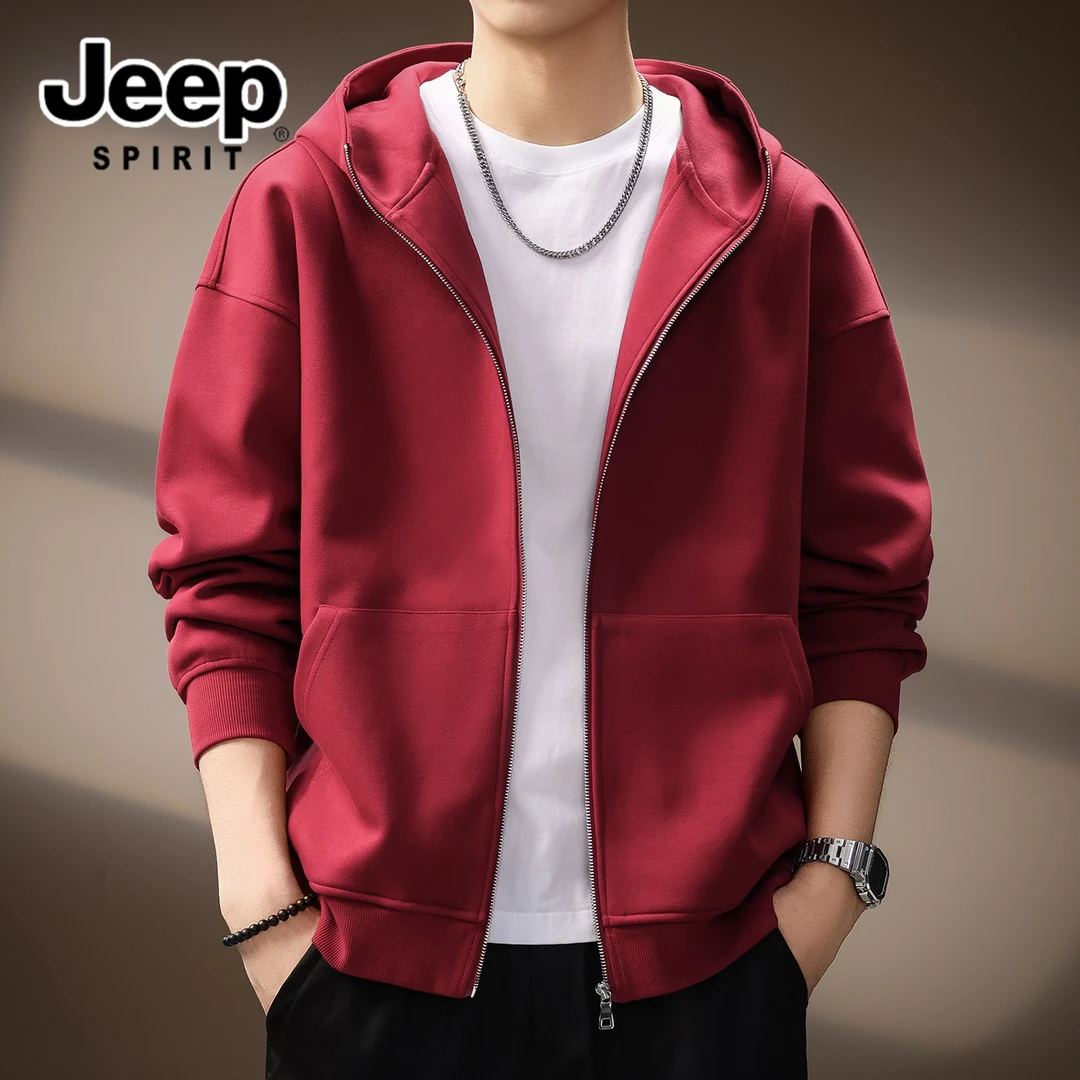 JEEPSPIRIT秋季复古重磅连帽夹克男士潮流简约舒适宽松休闲外套男