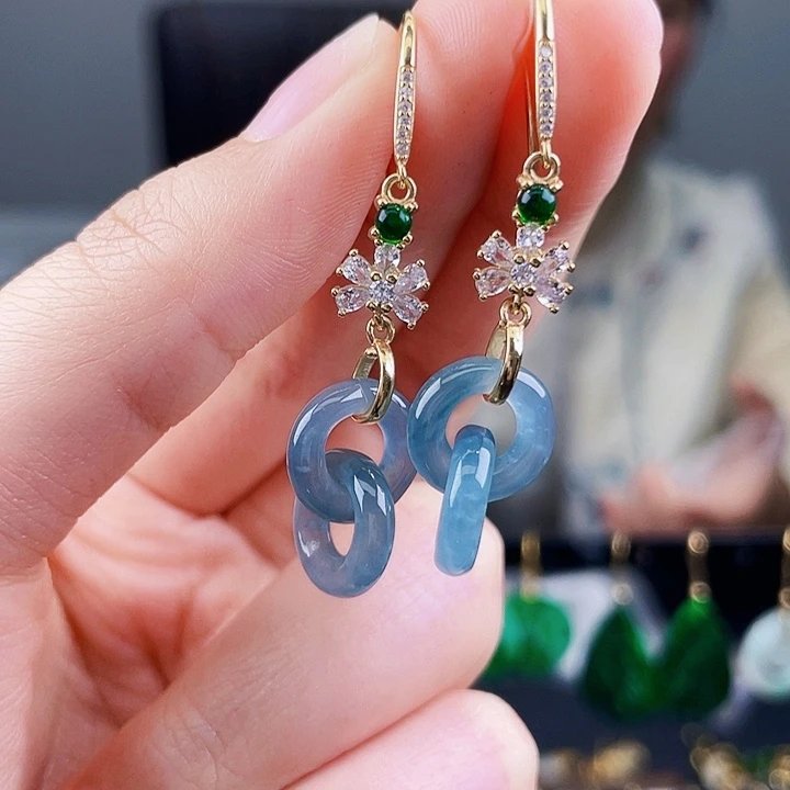 翡翠耳饰银S925镶嵌饰品