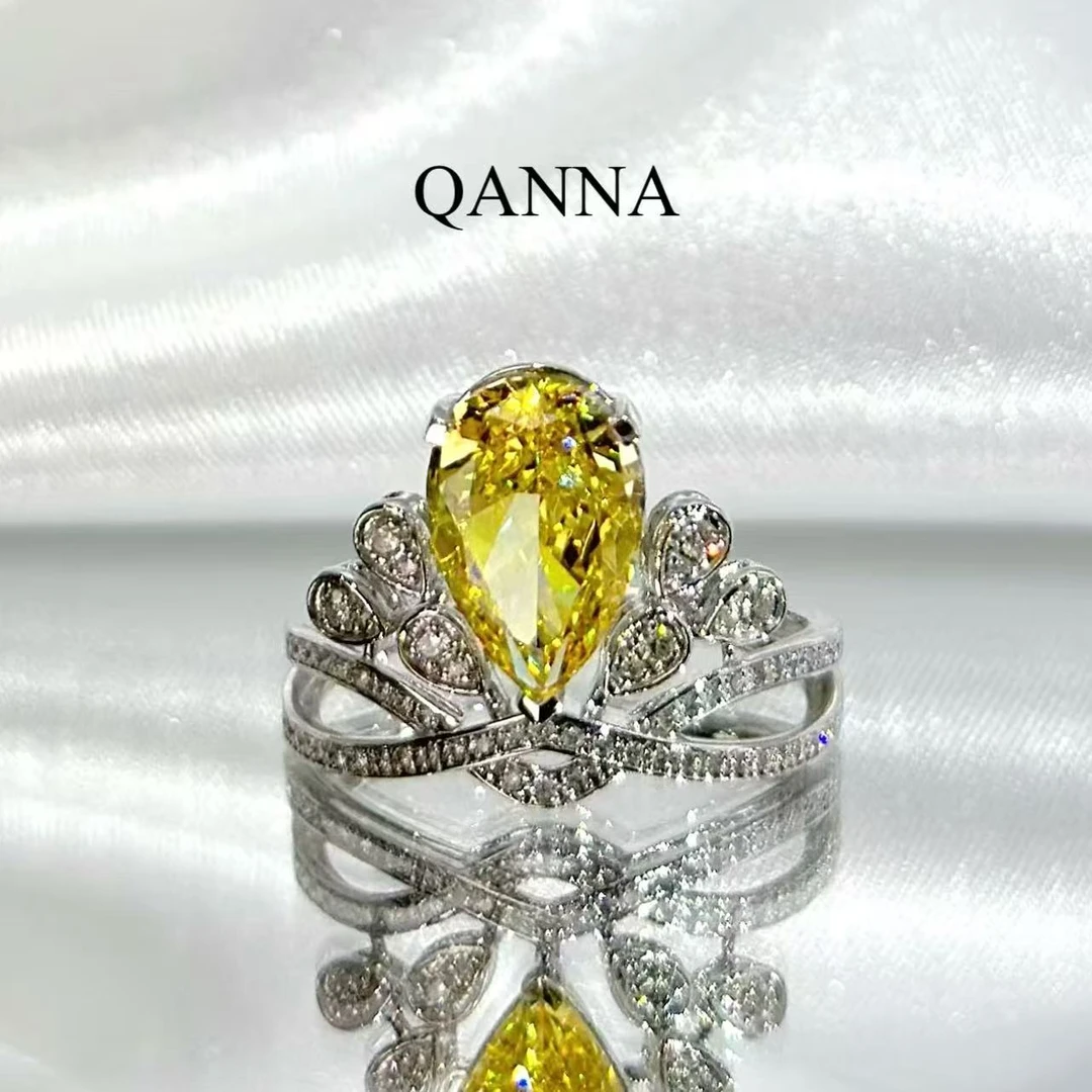 QANNA【黄色大水滴皇冠】【设计款】奢华名媛风经典皇冠钻石戒指AY