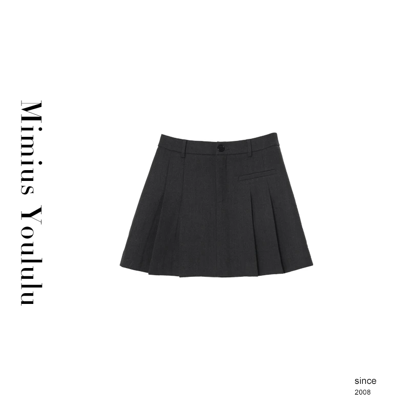 【mimius】&游鹿鹿 英伦腔调～小嵌袋精致高腰百褶A字裙裤F09312