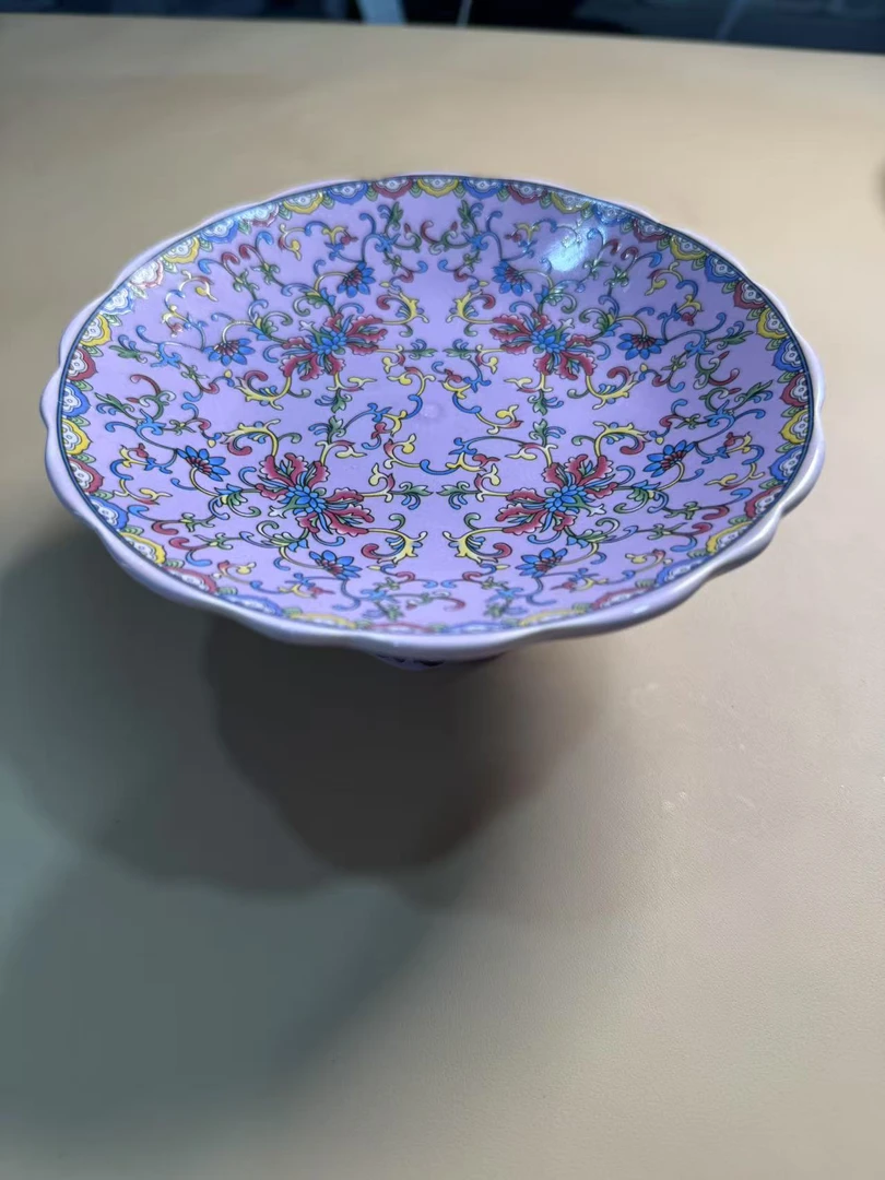 紫色珐琅彩缠枝莲高脚果盘ZH1206