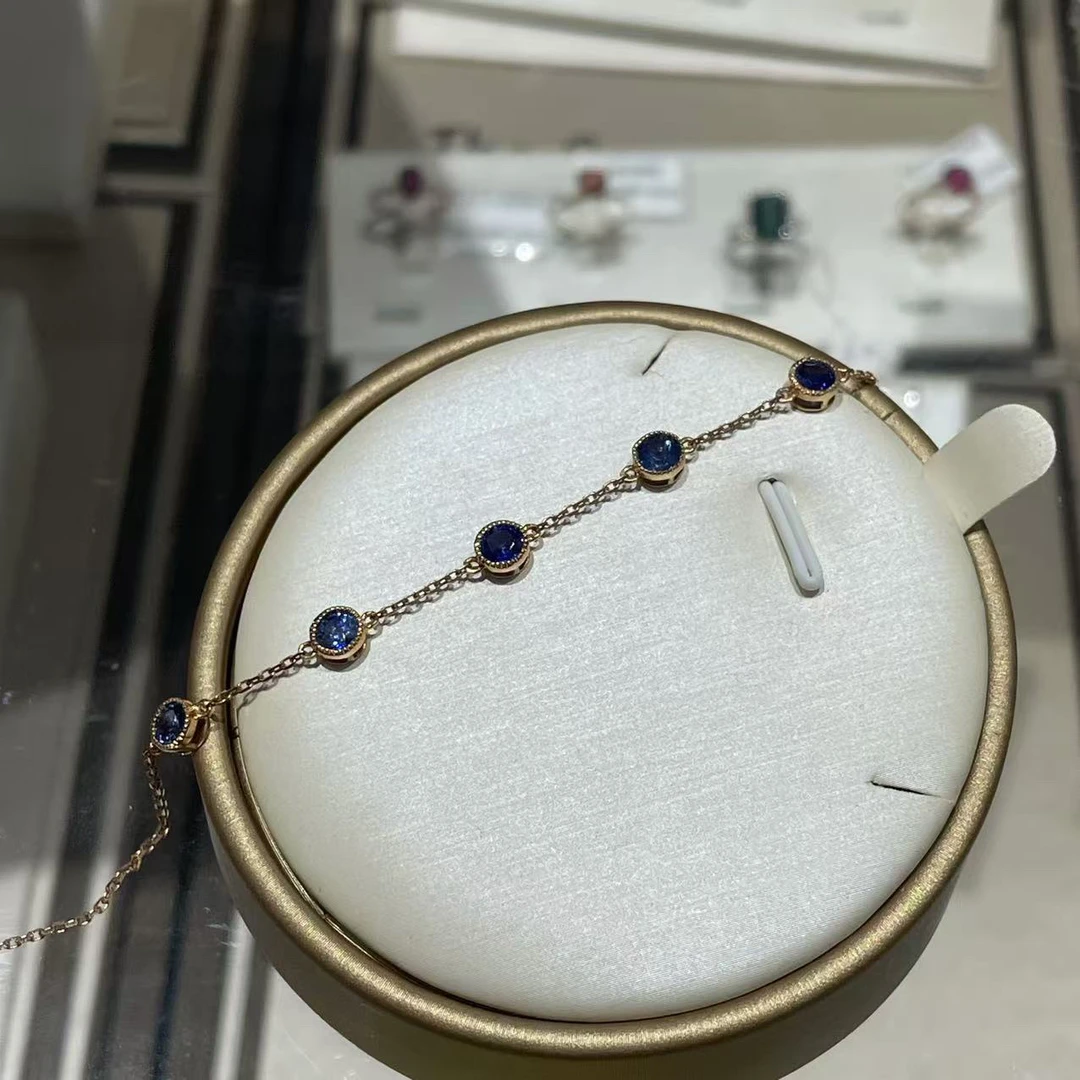 【六六中古】孤品精美蓝宝石18k金手链ys088手围20以内