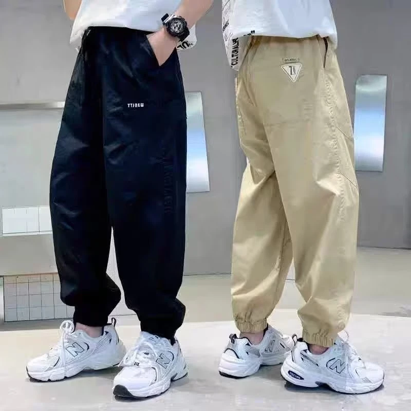 男童夏季防蚊裤2025新款中大童宽松卡其色休闲裤男孩弹力长裤薄款