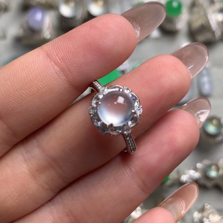 翡翠18K金镶嵌戒指天然翡翠a货18k金镶嵌