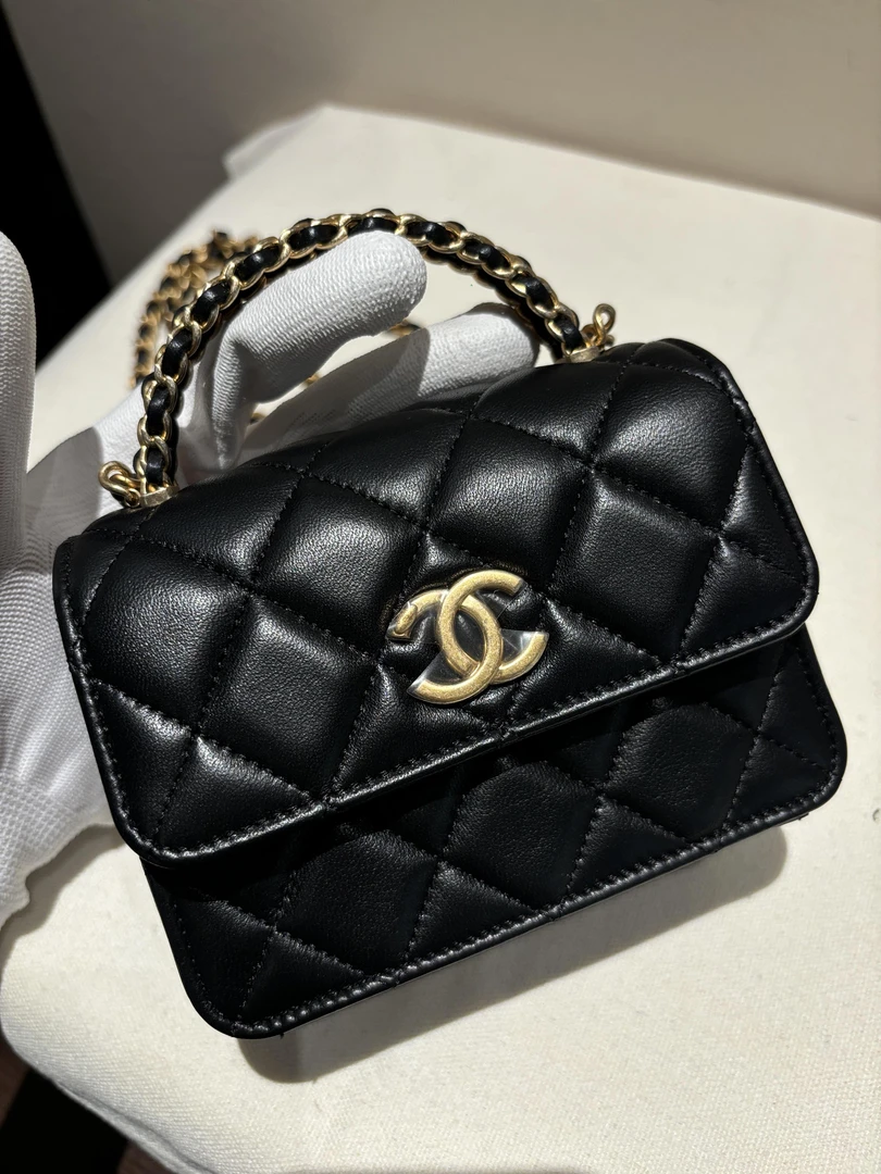 99新  大吉中古/chanel 黑金手柄minikelly 手提斜挎包