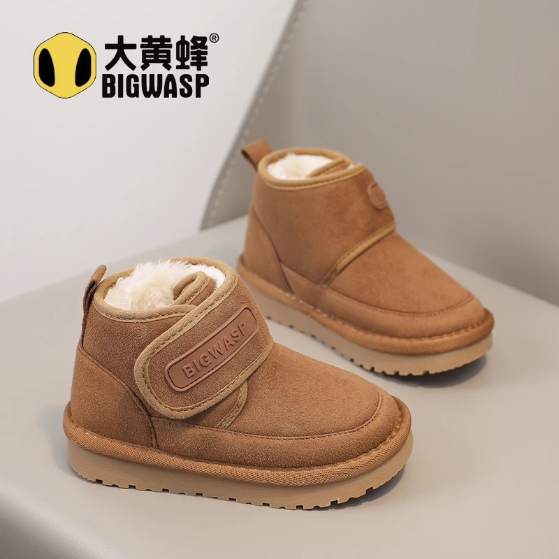 大黄蜂女童6-12岁潮款雪地靴2025冬季儿童加绒加厚雪地棉男童冬鞋
