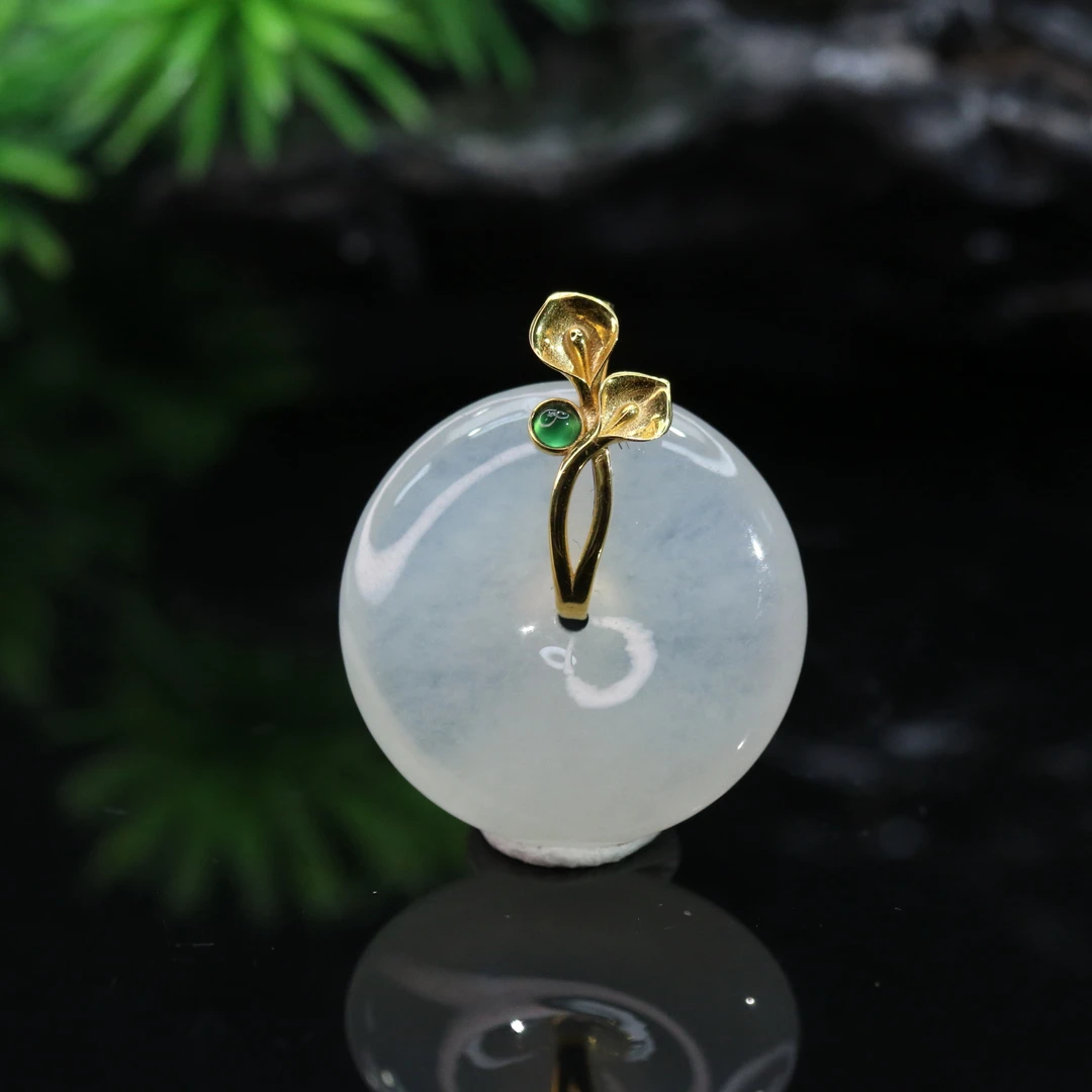 27天然缅甸翡翠A货18k平安扣吊坠/000305/上海嘉禾拍卖