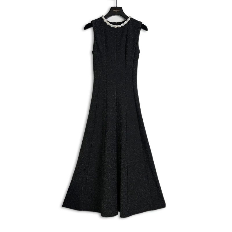 2025春夏纱线高定面料领口无袖连衣裙E00247