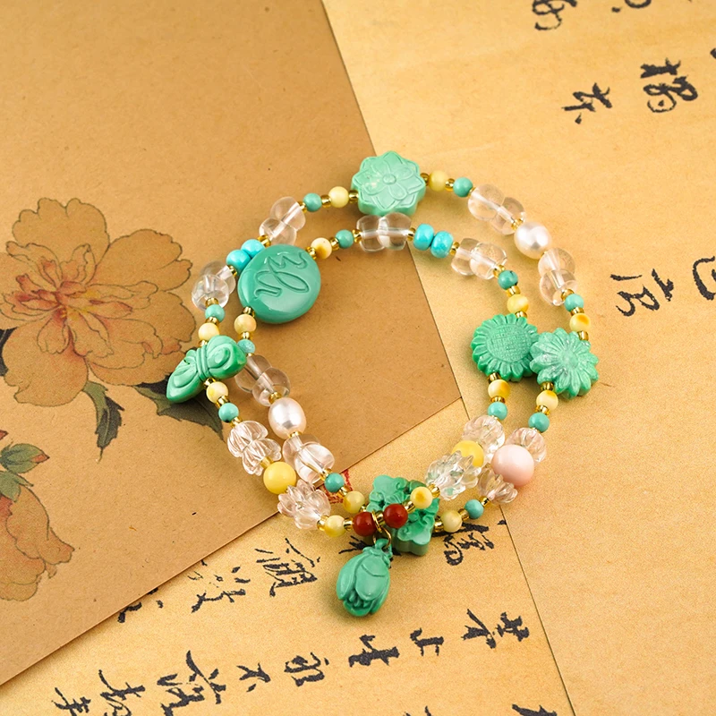 【品众绿松石】春日风采时尚百搭多圈水晶搭配精品花花款多宝颈链