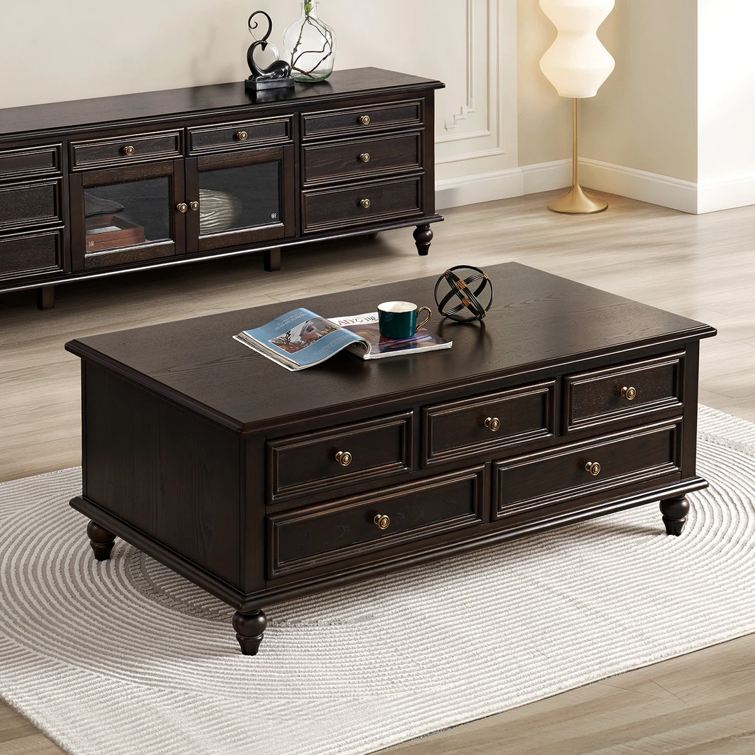 美式实木茶几电视柜组合现代简约小户型客厅家用成套家具复古茶桌