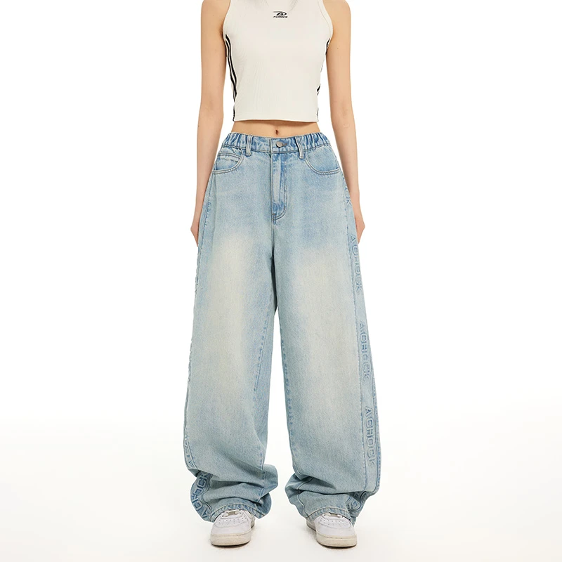 【Achock官方店】美式慵懒风街头复古牛仔裤女新款潮牌阔腿裤情侣
