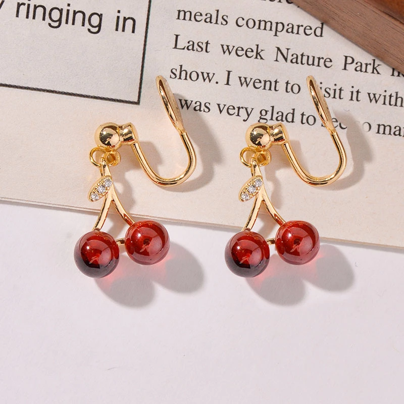 纯铜耳饰 【红樱桃】蚊香盘耳夹无耳洞高级感清新甜美小众设计感车