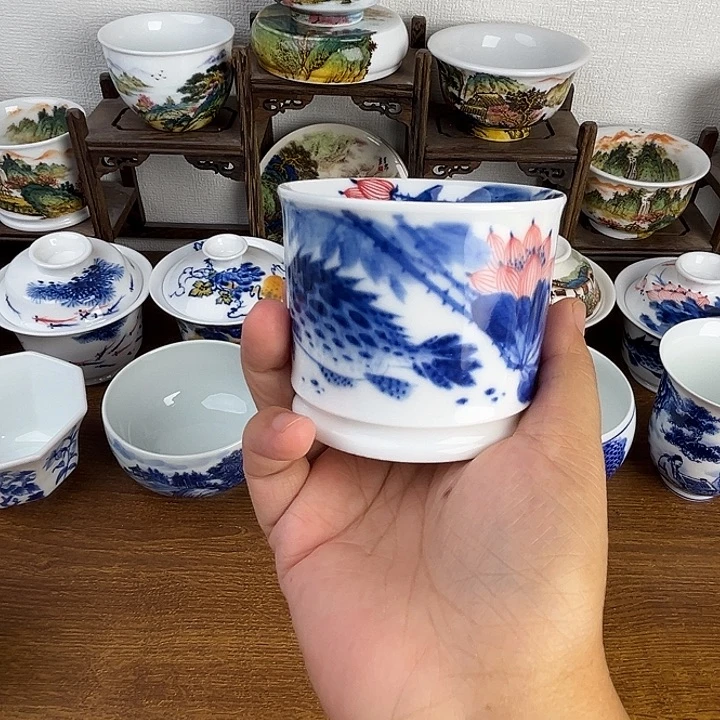 忠意堂釉下彩荷花鳜鱼