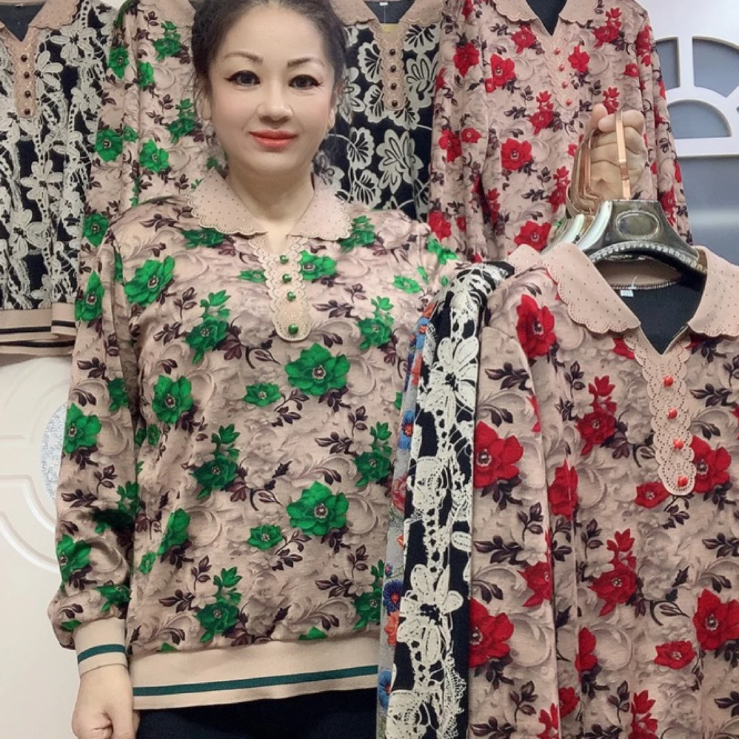 翻领时尚秋款休闲靓丽花衫中老年款