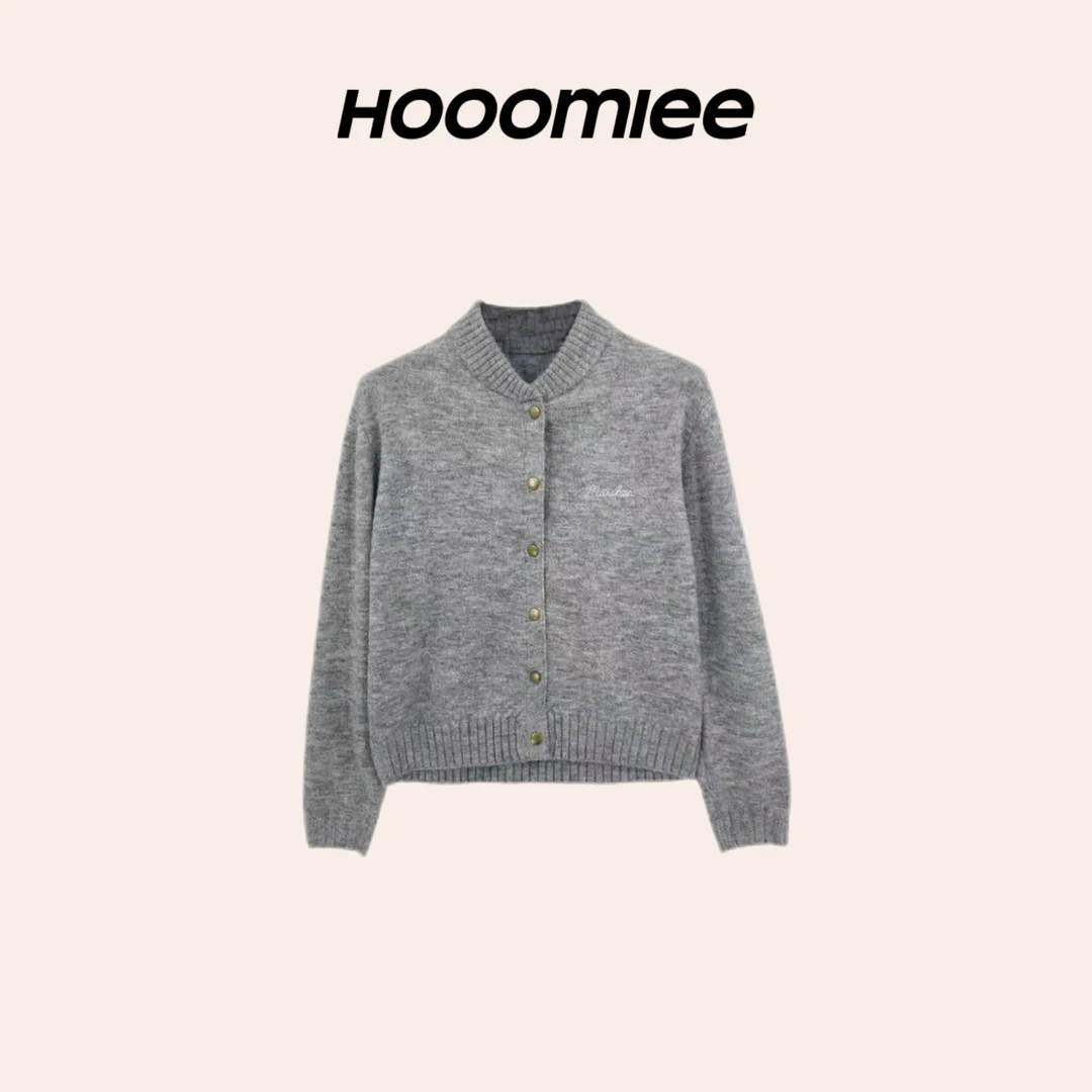 Hooomiee 校园英伦 羊毛灰色长袖女士针织开衫HSZ25044