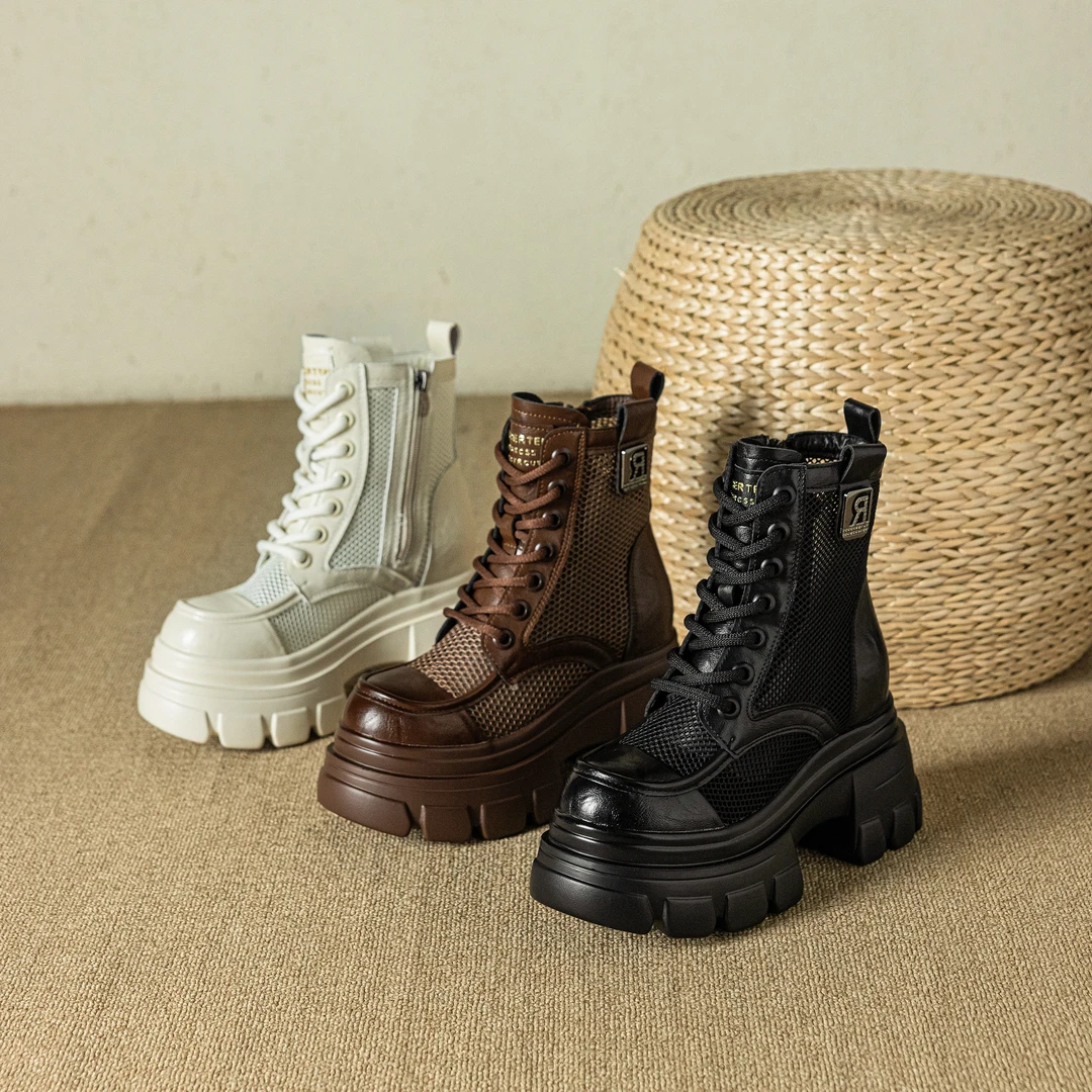 厚底小个子增高10cm网纱马丁靴女2025春夏季新款镂空透气薄款凉靴