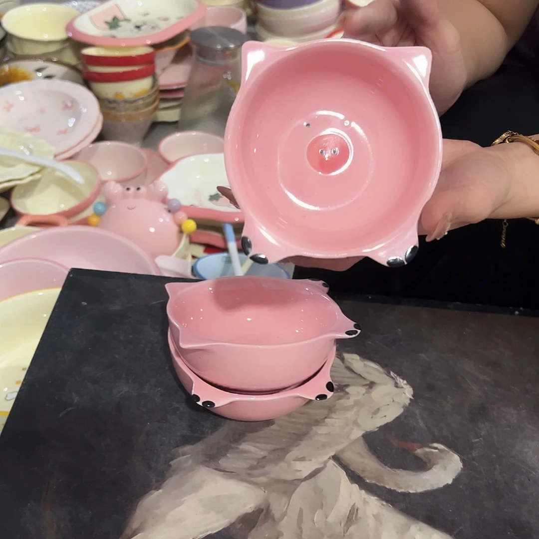 瓷片猪猪碗3个正品