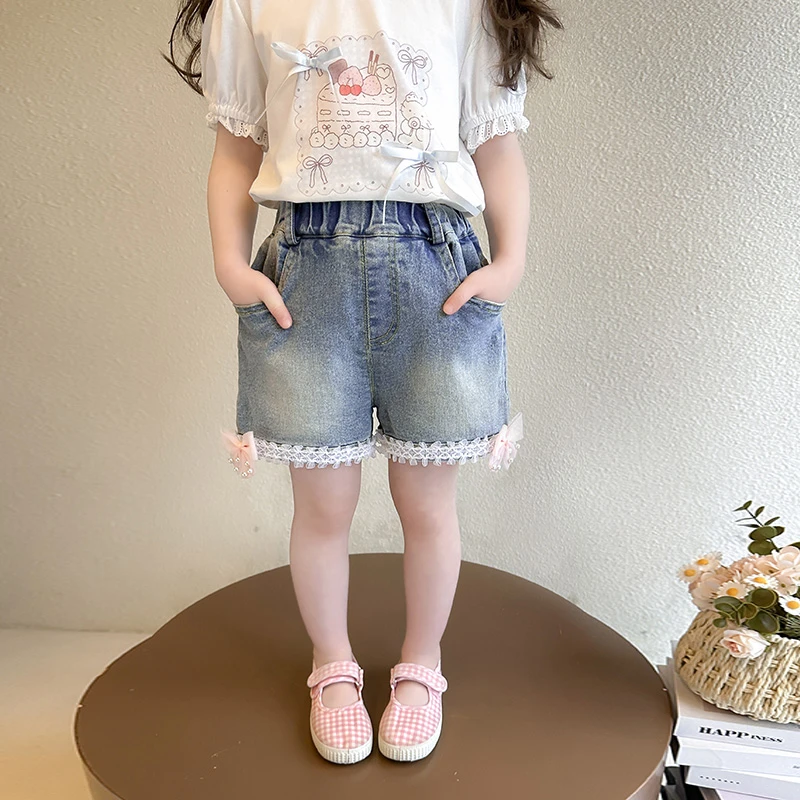 女童牛仔短裤夏季2025新款儿童洋气韩版牛仔裤女孩夏装花边裤子潮