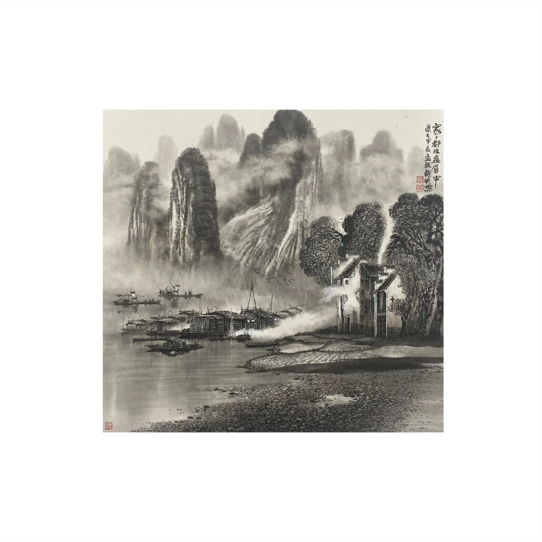手绘山水画【莫桂明】四尺斗方客厅玄关书房装饰画正品收藏字画