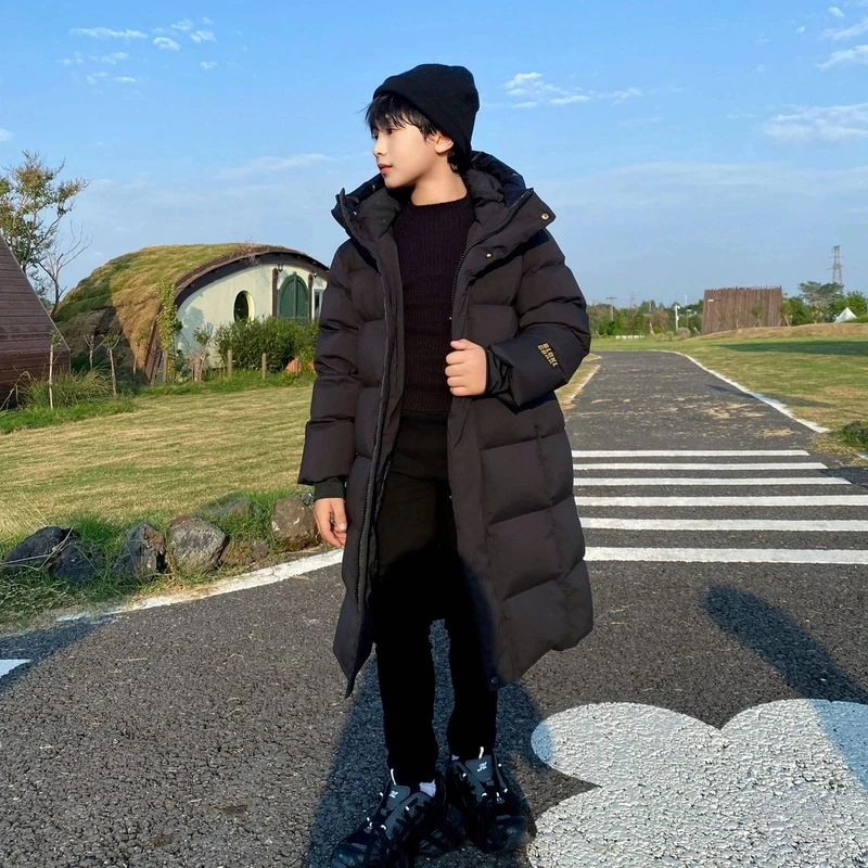 2024黑金长款厚款保暖秋冬白鹅绒羽绒服外套连帽宽松加厚冬季休闲