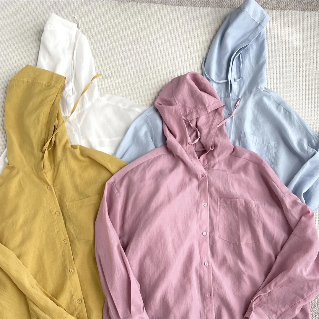 薄款夏季连帽防晒宽松型2025新款长袖衬衫防晒服衬衣百搭防晒衣