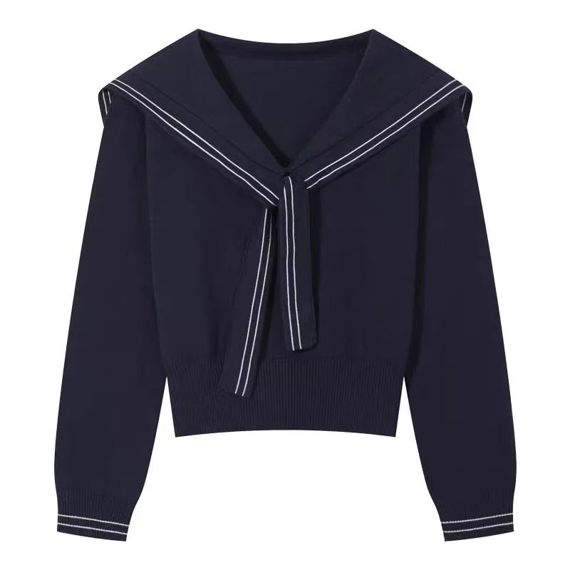 韩系学院风海军领披肩2025秋冬针织衫毛衣百搭上衣女