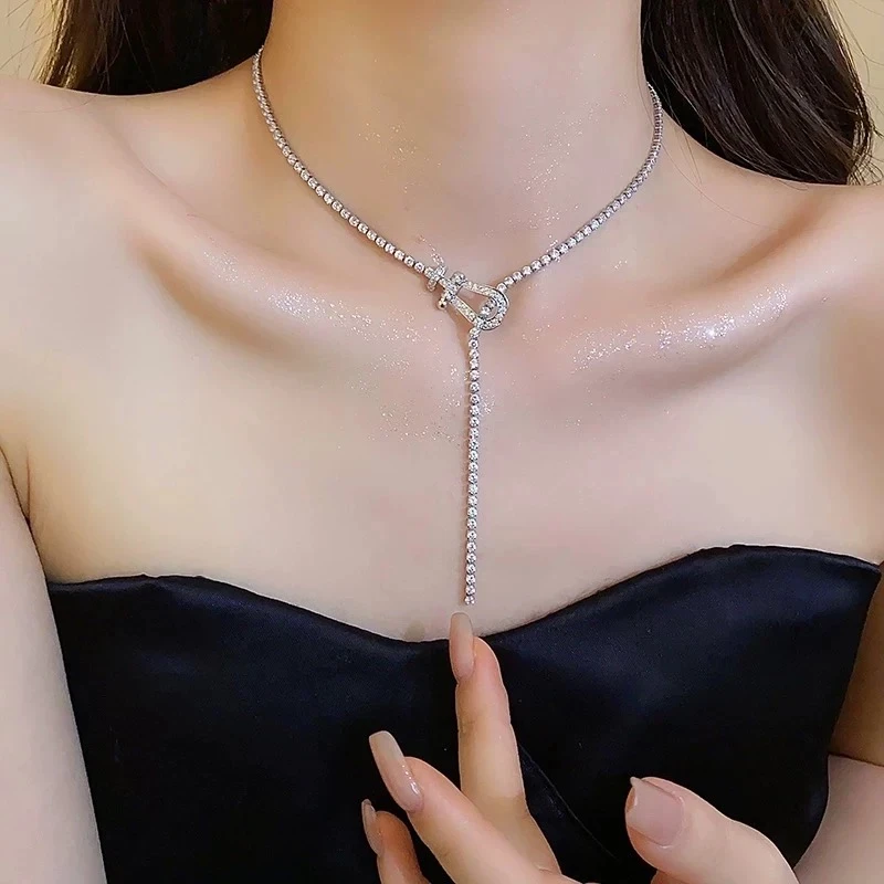 钛钢项链 气质轻奢时尚百搭小众个性ins满钻项链QC393