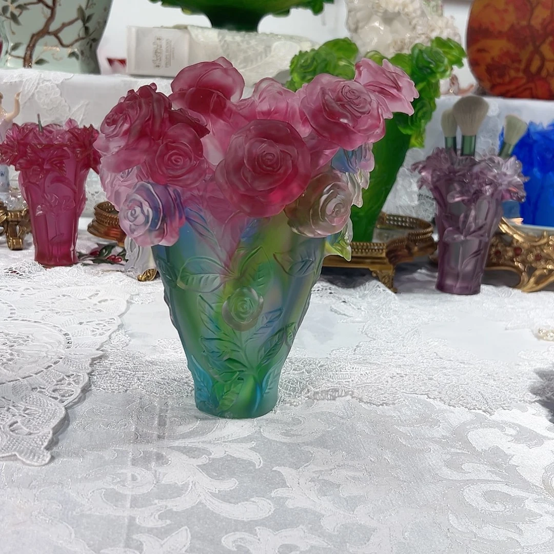 陶瓷脱蜡水晶七彩色玫瑰花瓶