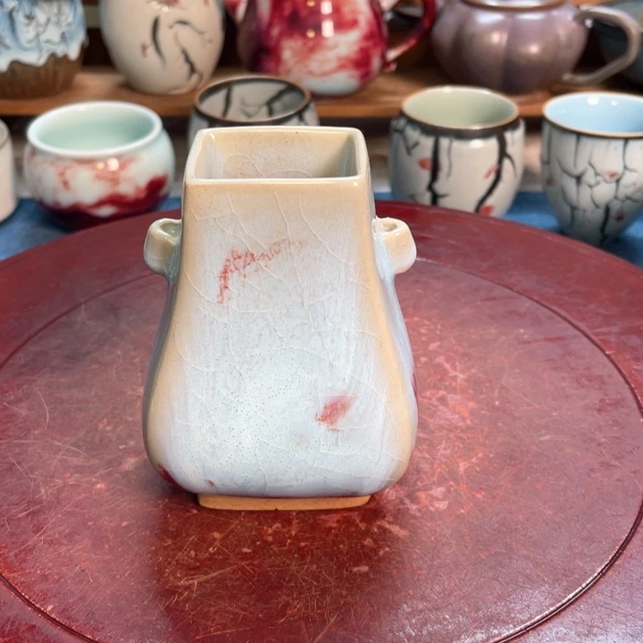 摆件钧瓷煤烧小贯耳瓶