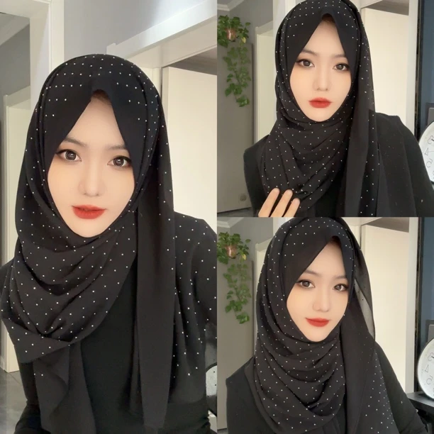 满天星烫钻休闲长巾【配盒针】