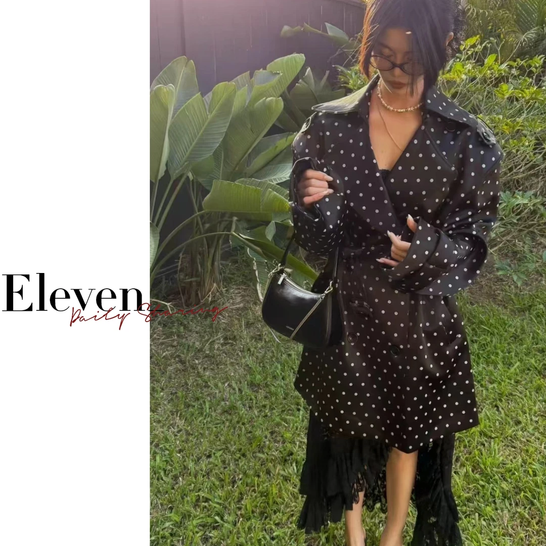 Eleven_ 波点宽松腰带收腰外套