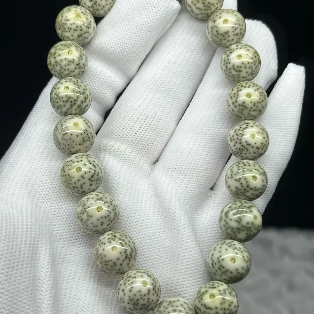 石玉料浅青花正月留白12圆珠，原生态星月菩提，一物一图