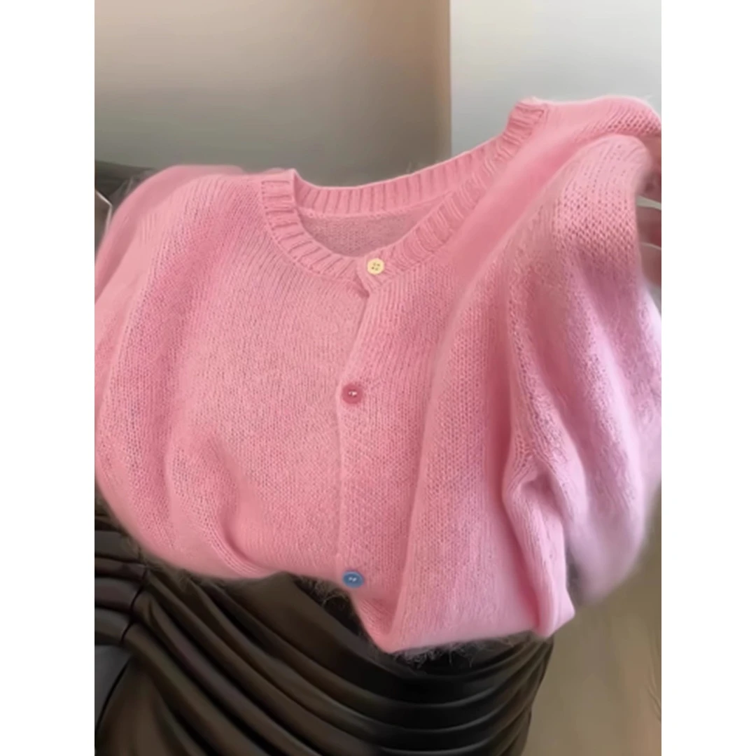 叠穿单搭都很美！细腻软糯糯粉色毛衣女秋冬季新款针织衫外套上衣