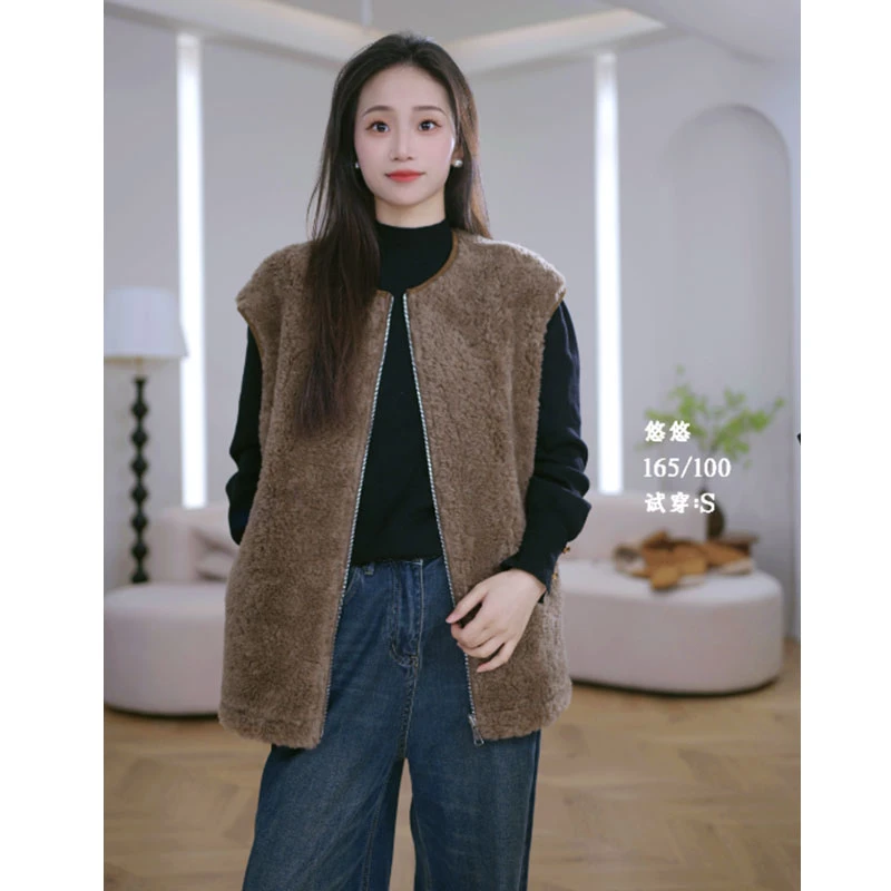 TF128新款百分之100全羊毛马甲女宽松显瘦时尚大气简约马夹