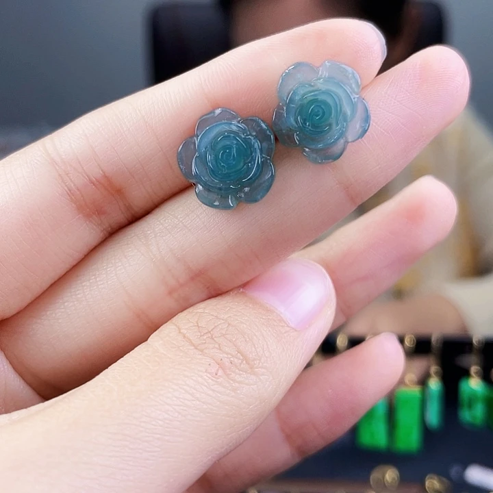 翡翠耳饰银S925镶嵌饰品