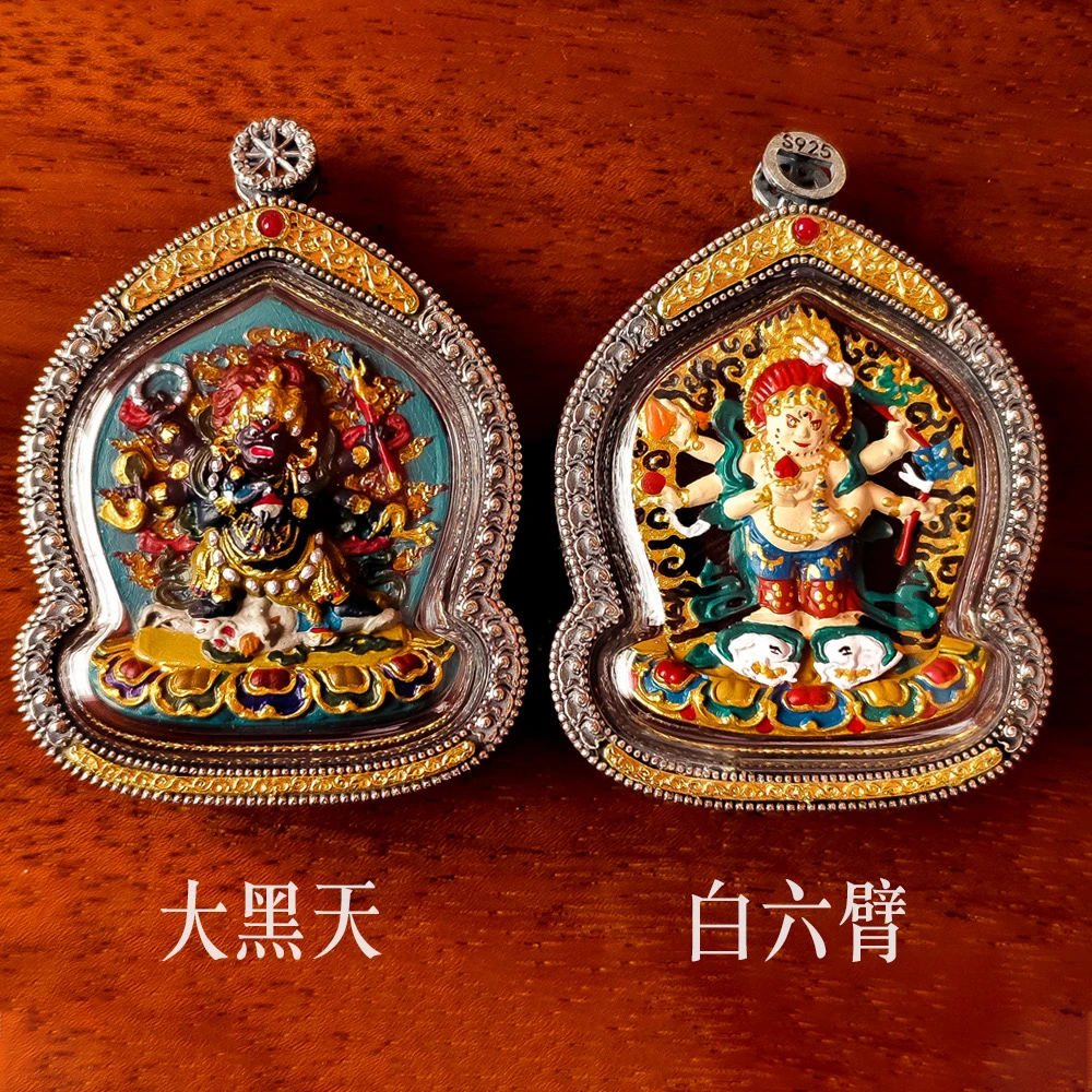 银亚克力吊坠 立体手绘擦擦银包边双面白度母绿度母黄财黑财